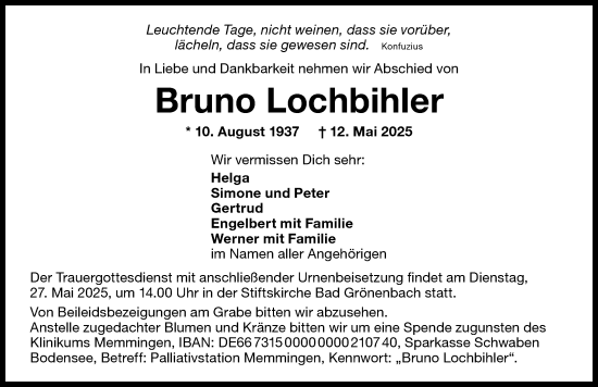 Traueranzeige von Bruno Lochbihler von Memminger Zeitung