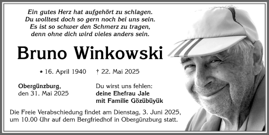Traueranzeige von Bruno Winkowski von Allgäuer Zeitung, Marktoberdorf