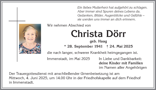 Traueranzeige von Christa Dörr von Allgäuer Anzeigeblatt