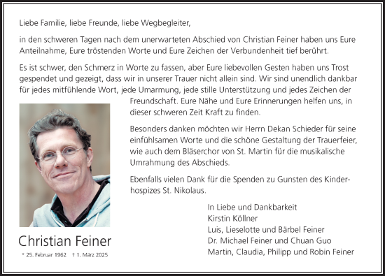 Traueranzeige von Christian Feiner von Memminger Zeitung