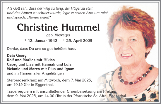 Traueranzeige von Christine Hummel von Allgäuer Zeitung, Kaufbeuren/Buchloe