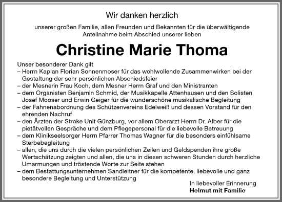 Traueranzeige von Christine Marie Thoma von Memminger Zeitung