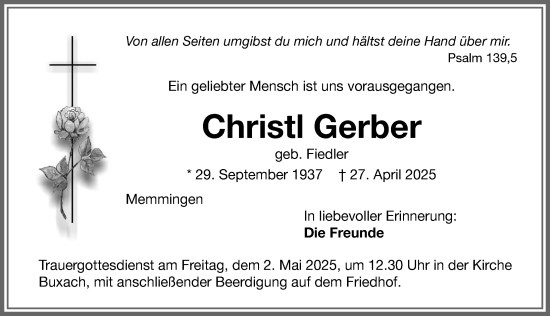 Traueranzeige von Christl Gerber von Memminger Zeitung