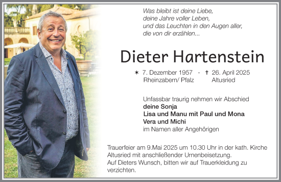 Traueranzeige von Dieter Hartenstein von Allgäuer Zeitung,Kempten
