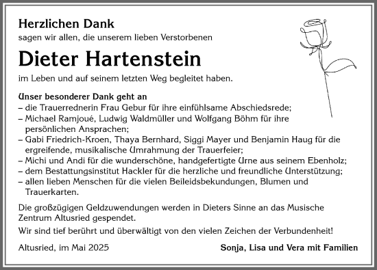 Traueranzeige von Dieter Hartenstein von Allgäuer Zeitung,Kempten