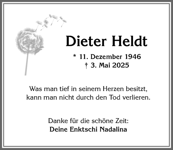 Traueranzeige von Dieter Heldt von Allgäuer Anzeigeblatt