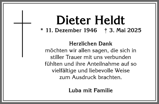 Traueranzeige von Dieter Heldt von Allgäuer Anzeigeblatt