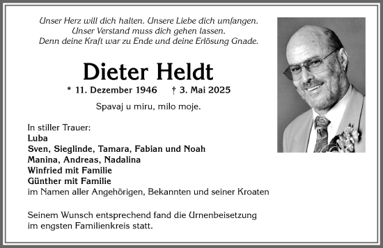 Traueranzeige von Dieter Heldt von Allgäuer Anzeigeblatt