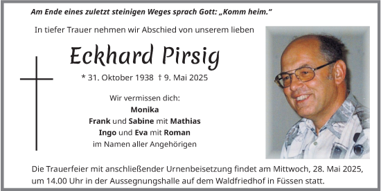 Traueranzeige von Eckhard Pirsig von Allgäuer Zeitung, Füssen
