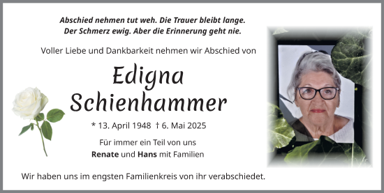 Traueranzeige von Edigna Schienhammer von Allgäuer Zeitung, Füssen