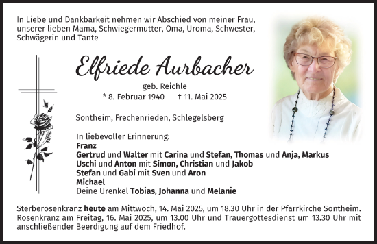 Traueranzeige von Elfriede Aurbacher von Memminger Zeitung