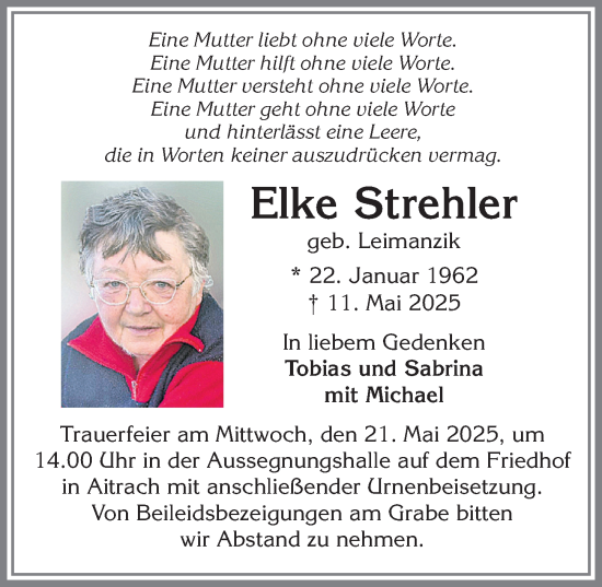 Traueranzeige von Elke Strehler von Memminger Zeitung