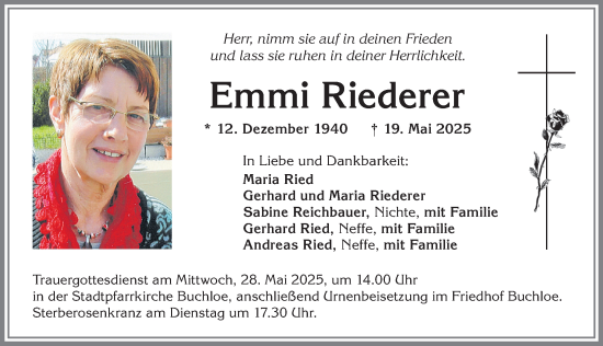Traueranzeige von Emmi Riederer von Allgäuer Zeitung, Kaufbeuren/Buchloe