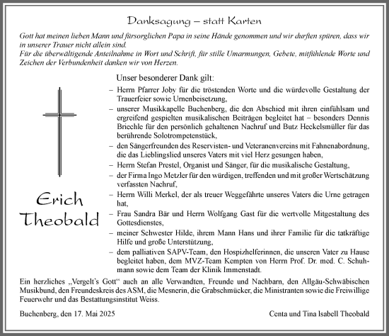 Traueranzeige von Erich Theobald von Allgäuer Zeitung,Kempten