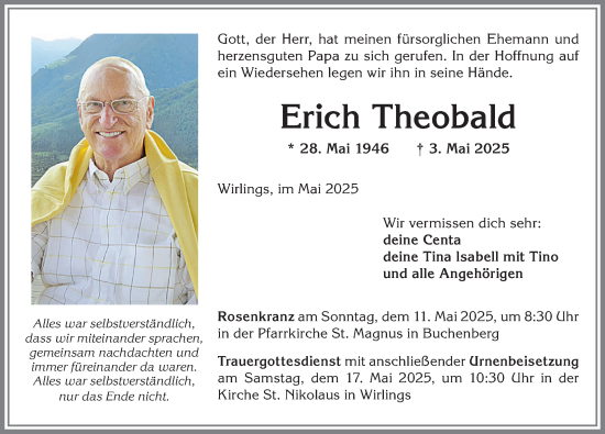 Traueranzeige von Erich Theobald von Allgäuer Zeitung,Kempten
