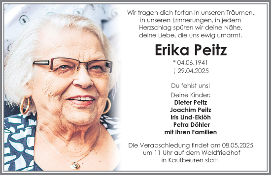 Traueranzeige von Erika Peitz von Allgäuer Zeitung, Kaufbeuren/Buchloe