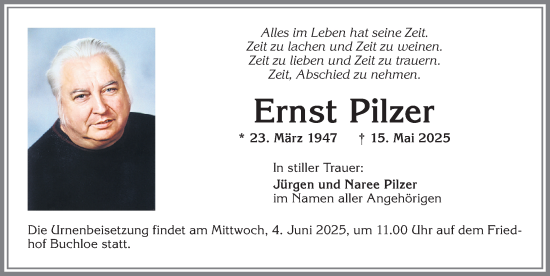 Traueranzeige von Ernst Pilzer von Allgäuer Zeitung, Kaufbeuren/Buchloe