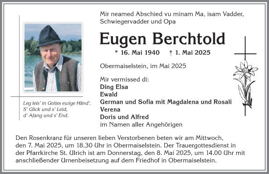 Traueranzeige von Eugen Berchtold von Allgäuer Anzeigeblatt