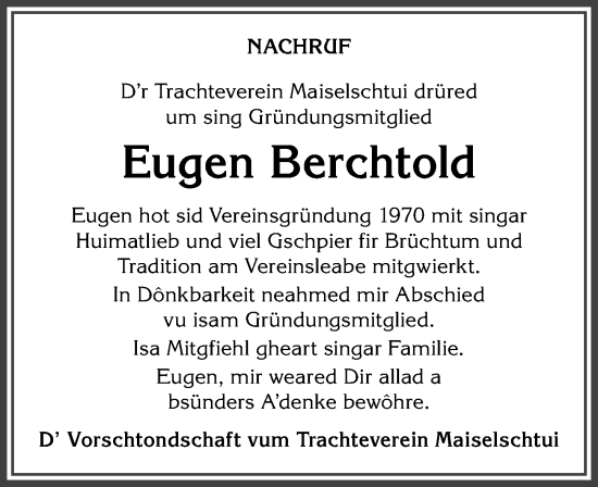 Traueranzeige von Eugen Berchtold von Allgäuer Anzeigeblatt