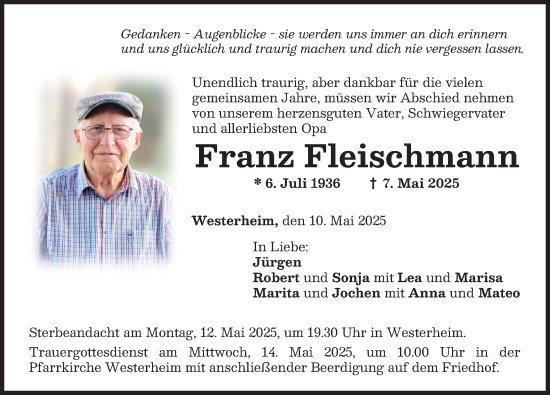 Traueranzeige von Franz Fleischmann von Memminger Zeitung