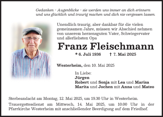 Traueranzeige von Franz Fleischmann von Memminger Zeitung