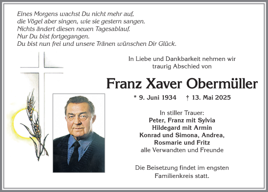 Traueranzeige von Franz Xaver Obermüller von Memminger Zeitung