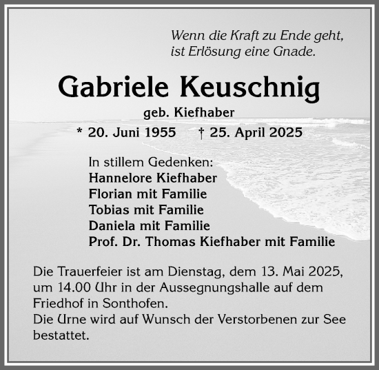 Traueranzeige von Gabriele Keuschnig von Allgäuer Anzeigeblatt