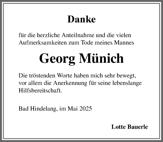 Traueranzeige von Georg Münich von Allgäuer Anzeigeblatt