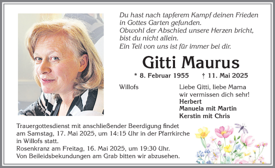 Traueranzeige von Gitti Maurus von Allgäuer Zeitung, Marktoberdorf