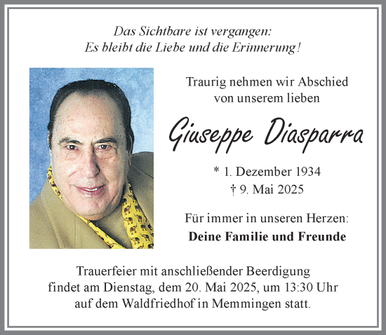 Traueranzeige von Giuseppe Diasparra von Memminger Zeitung