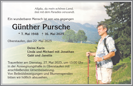 Traueranzeige von Günther Pursche von Allgäuer Anzeigeblatt