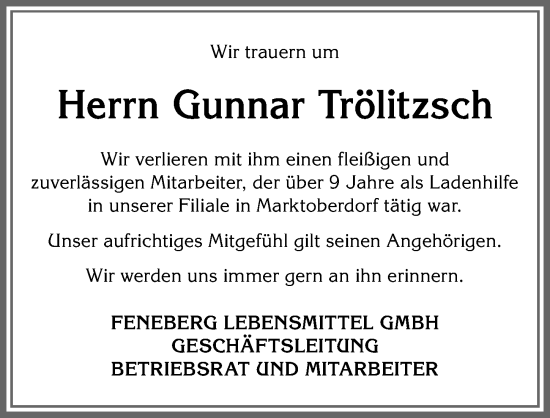 Traueranzeige von Gunnar Trölitzsch von Allgäuer Zeitung, Marktoberdorf