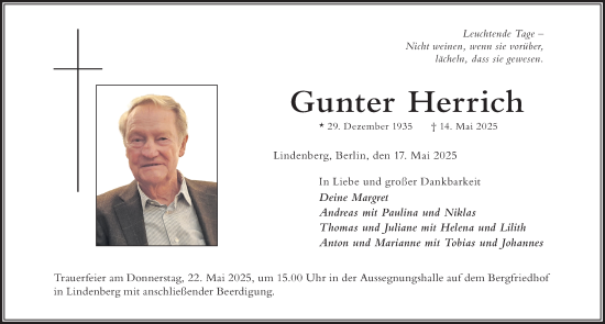 Traueranzeige von Gunter Herrich von Der Westallgäuer