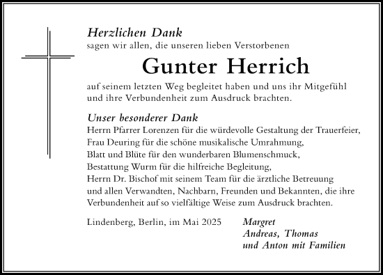Traueranzeige von Gunter Herrich von Der Westallgäuer