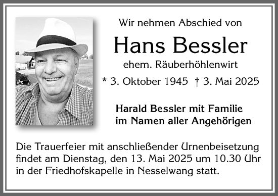 Traueranzeige von Hans Bessler von Allgäuer Zeitung, Füssen