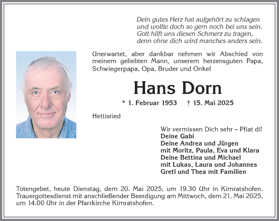 Traueranzeige von Hans Dorn von Allgäuer Zeitung,Kempten
