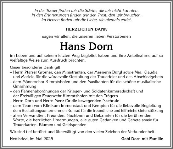 Traueranzeige von Hans Dorn von Allgäuer Zeitung,Kempten