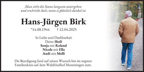 Traueranzeige von Hans-Jürgen Birk von Memminger Zeitung
