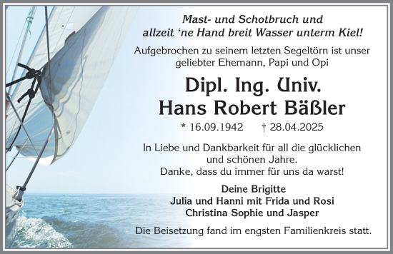 Traueranzeige von Hans Robert Bäßler von Memminger Zeitung