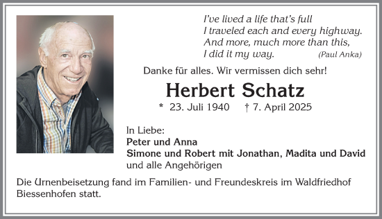 Traueranzeige von Herbert Schatz von Allgäuer Zeitung, Marktoberdorf