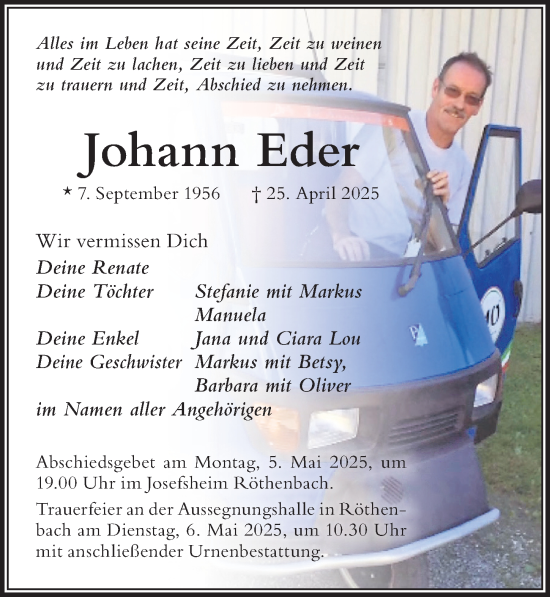 Traueranzeige von Johann Eder von Der Westallgäuer