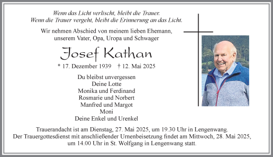 Traueranzeige von Josef Kathan von Allgäuer Zeitung, Marktoberdorf