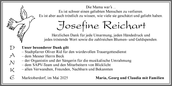 Traueranzeige von Josefine Reichart von Allgäuer Zeitung, Marktoberdorf