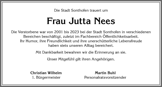 Traueranzeige von Jutta Nees von Allgäuer Anzeigeblatt