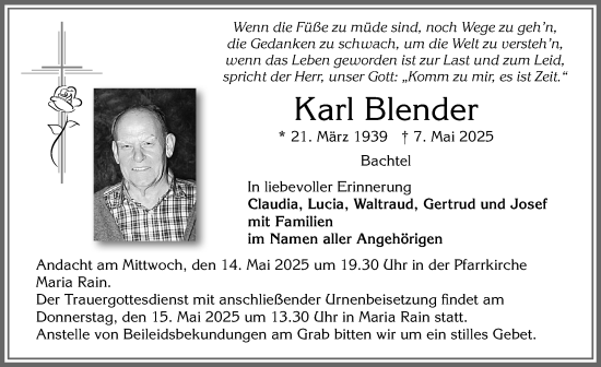 Traueranzeige von Karl Blender von Allgäuer Zeitung,Kempten