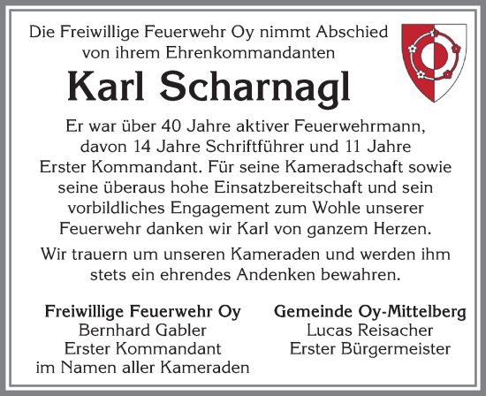 Traueranzeige von Karl Scharnagl von Allgäuer Zeitung,Kempten