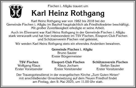 Traueranzeige von Karl Heinz Rothgang von Allgäuer Anzeigeblatt