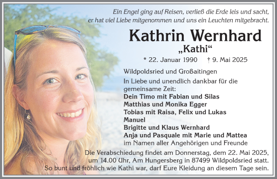 Traueranzeige von Kathrin Wernhard von Allgäuer Zeitung,Kempten