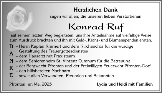 Traueranzeige von Konrad Ruf von Allgäuer Zeitung, Füssen