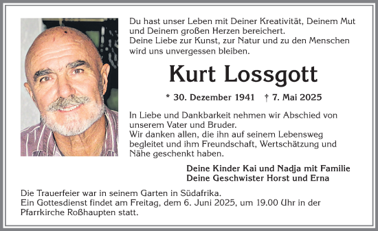 Traueranzeige von Kurt Lossgott von Allgäuer Zeitung, Füssen